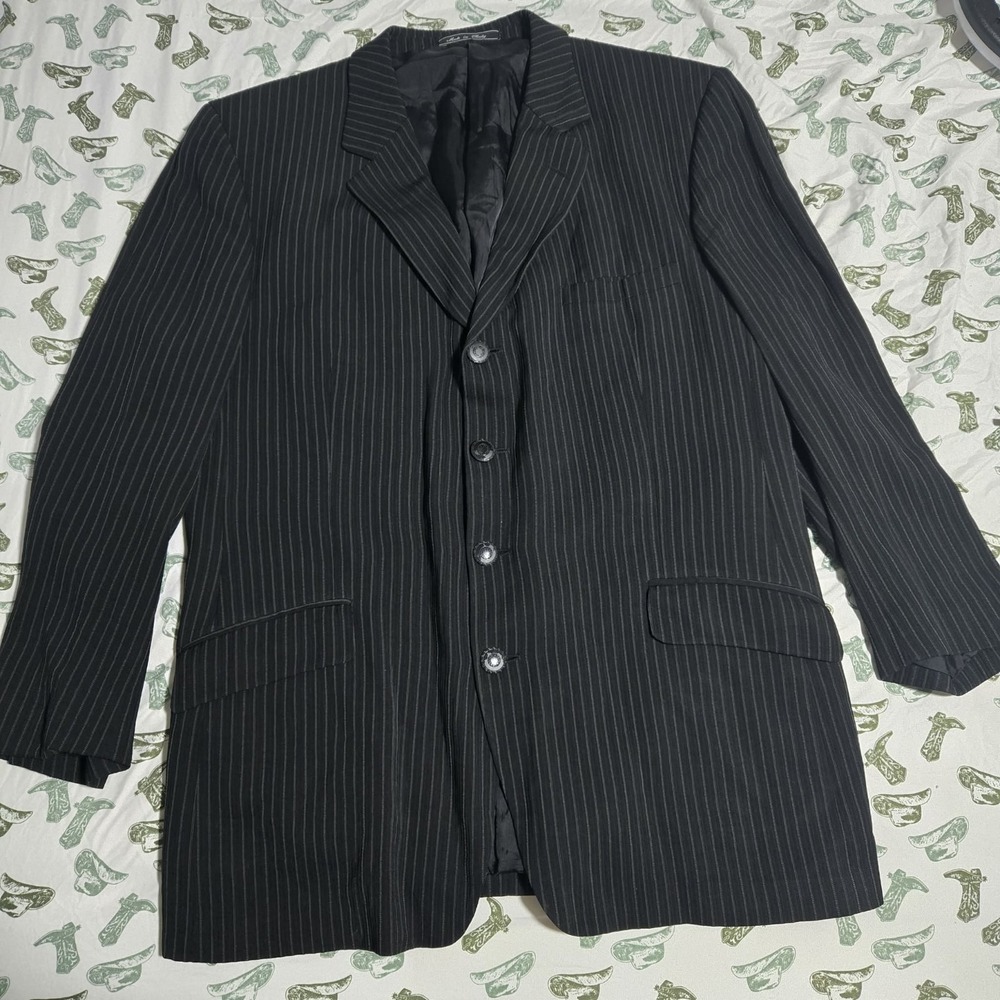 VTG 90's Versace Classic V2 Men's Wool Pinstripe Suit Jacket Black/Gray Size 46